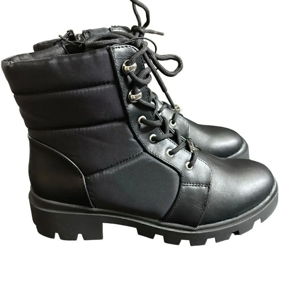 Marc Fisher Puffer Hiker Combat Laceup Quilted boots black new